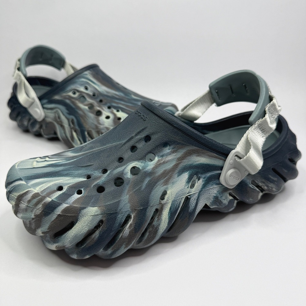 Crocs Echo Clog Mens 8 Blue Grey Marbled All Terrain Adjustable Strap Sandals